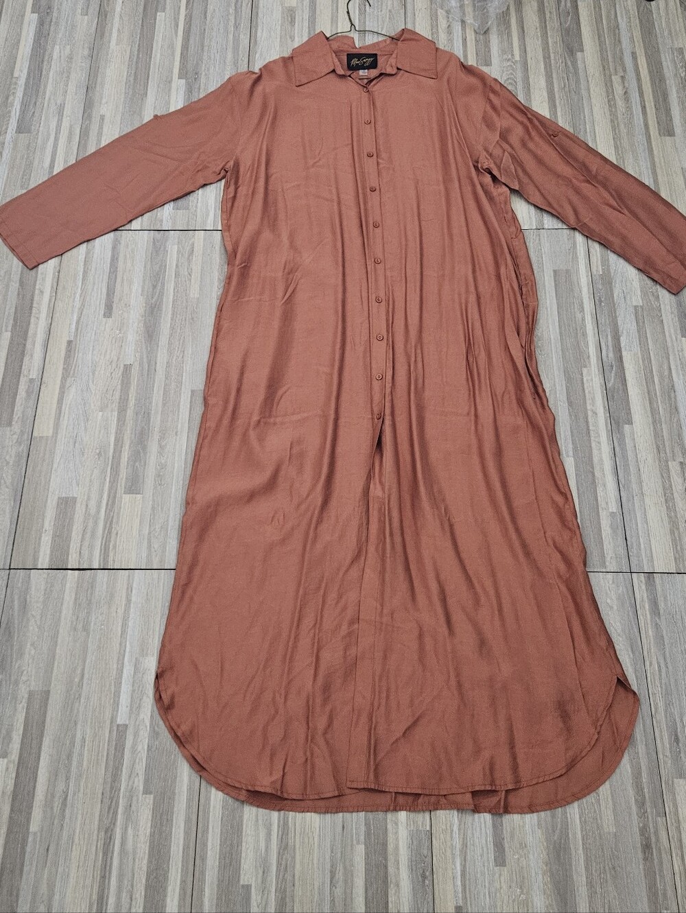 Classic Button-Front Maxi Shirt Dress in Rust - Picture 2 of 3